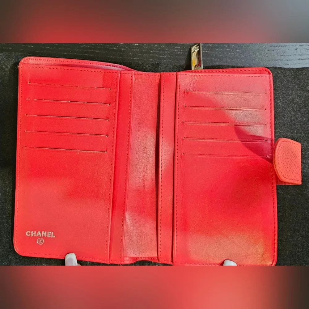 *LOW START* CHANEL TIMELESS CC ZIPPED  COMPACT CAVIAR CORAL ORANGE WALLET - Picture 2 of 6